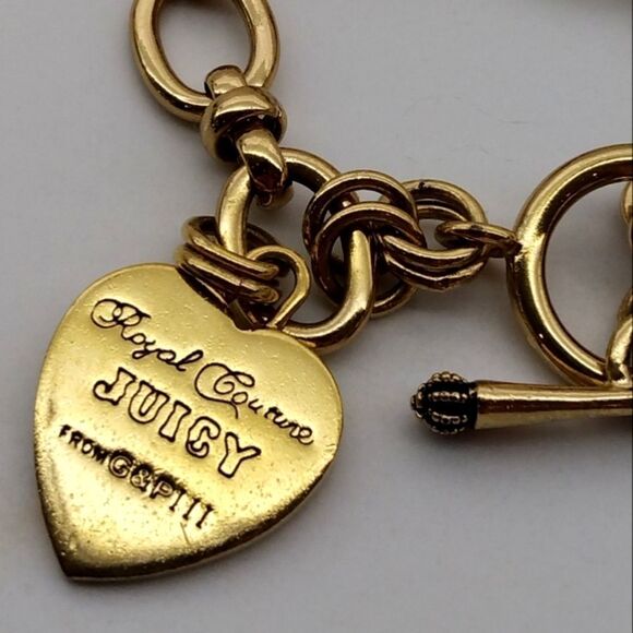 Juicy Couture Gold Heart  Charm Toggle Chain Bracelet Jewelry - Picture 3 of 11